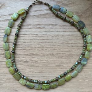 Green Pyrite Necklace w/ Antique Brass