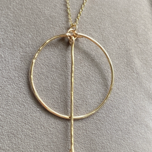 Gold Hoop Necklace Freshwater Pearl Bar Hammered