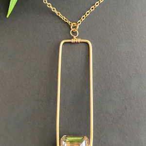 Crystal Necklace with Gold Rectangle Drop Pendant and Chain
