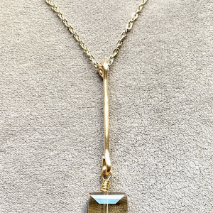 Gold Bar Crystal Pendant Hammered Necklace Chain
