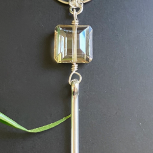 Crystal Drop Bar Necklace Silver Chain Layer Boho Square Cry